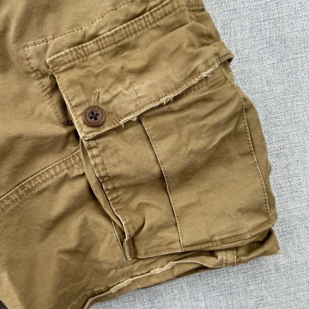 Y2K American Eagle Classic Cargo Shorts Mens 30 Khaki Brown Flex Cotton Blend